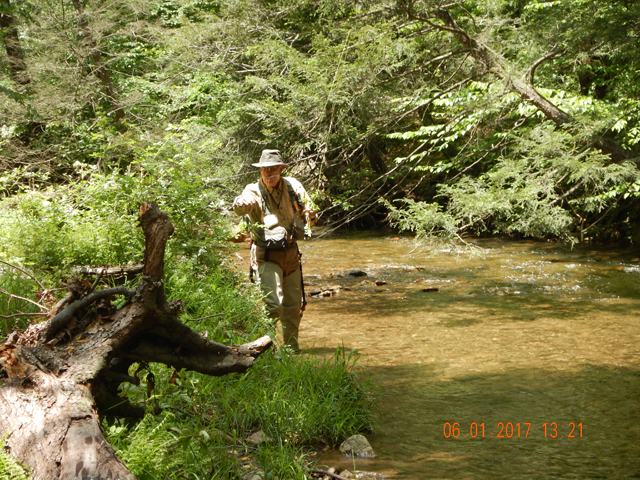 DSCN2113.jpg -                                Here's Ed catching one in the bushes.  Just when you think you have a clear casting lane the bushes slip in behind you.